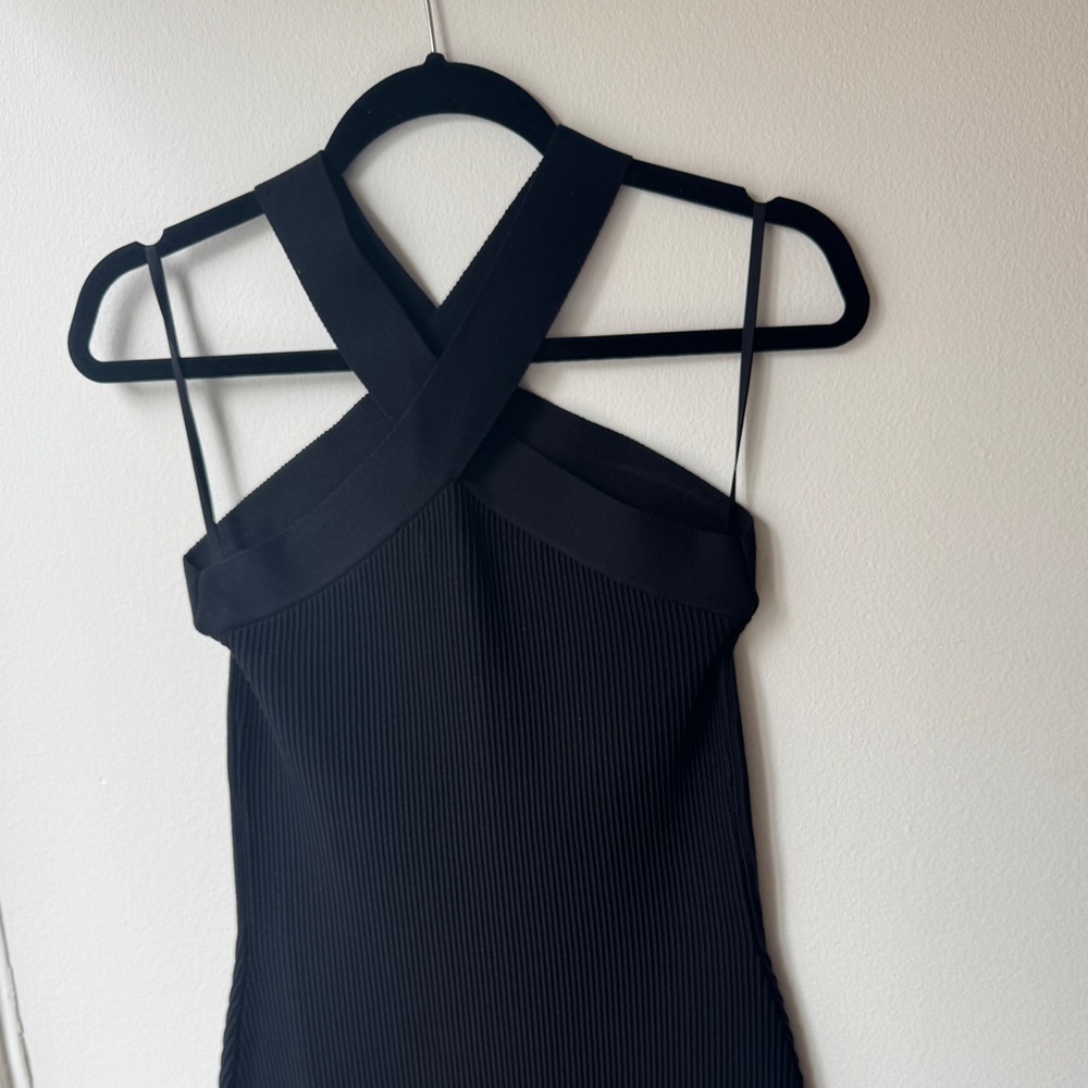 Babaton Black Ribbed Cross Neck Cocktail Dress - Picture 7 of 8